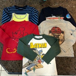 6 Pc Boys GAP Long Sleeve Tops Size 4-5 Mickey, Bear, Batman, Boats
